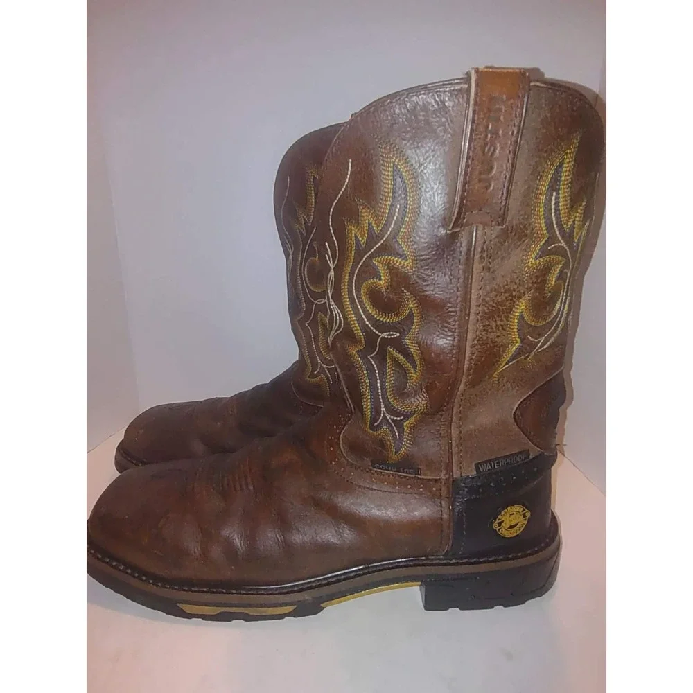 Justin Work Boots Mens Brown Leather Waterproof Composite Toe WK4625 Size 10.5 D